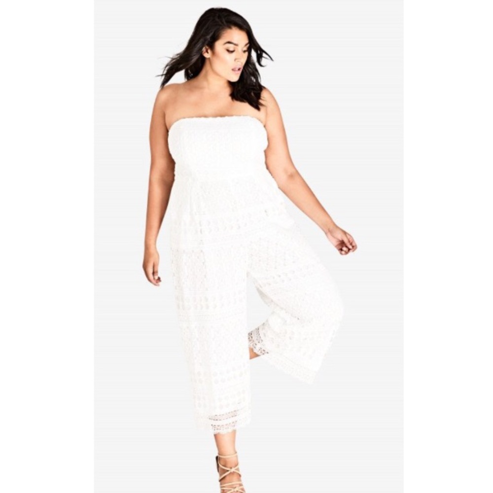 CityChic White Appliqué Lace Strapless Jumpsuit